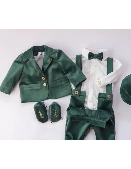 Costum botez catifea smarald personalizat