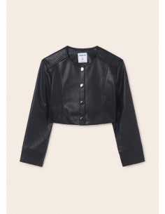 Geaca cu motive perforate din imitatie de piele pentru fata 2