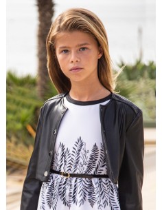 Geaca cu motive perforate din imitatie de piele pentru fata