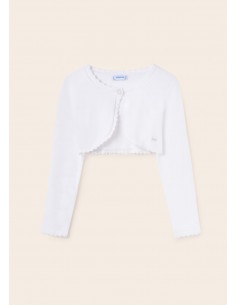 Cardigan alb tip bolero cu bumbac sustenabil pentru fata