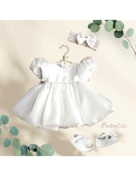 Rochiță ivoire din organza de botez Olga