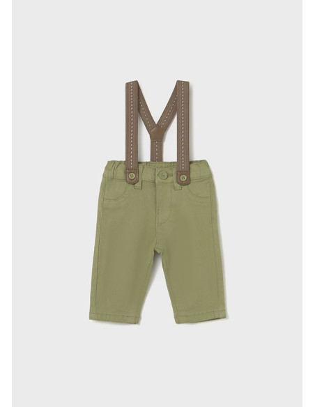 Pantaloni bretele verde olive nou-nascut