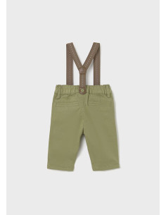 Pantaloni bretele verde olive nou-nascut 2
