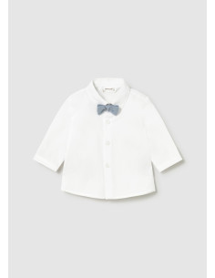 Camasa maneca lunga cu papion bleo nou-nascut