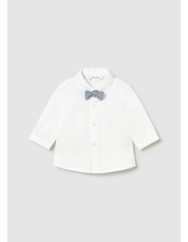 Camasa maneca lunga cu papion bleo nou-nascut