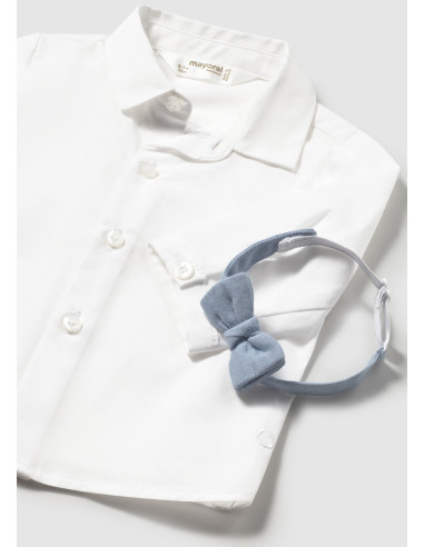 Camasa maneca lunga cu papion bleo nou-nascut