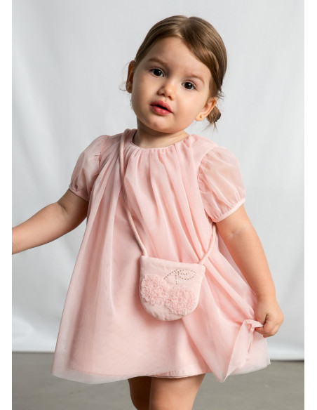 Rochie din tul cu geanta bebe roz