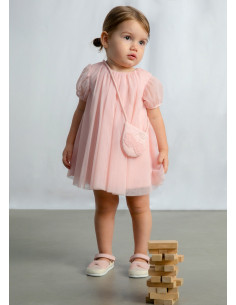 Rochie din tul cu geanta bebe roz 2
