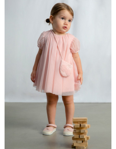 Rochie din tul cu geanta bebe roz