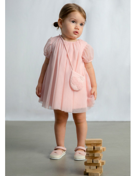 Rochie din tul cu geanta bebe roz