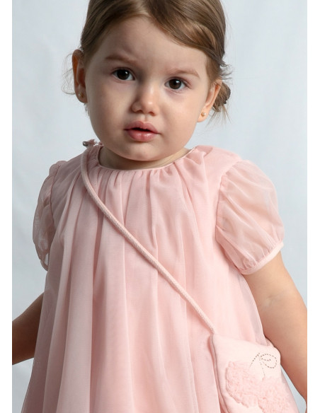 Rochie din tul cu geanta bebe roz