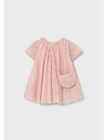 Rochie din tul cu geanta bebe roz