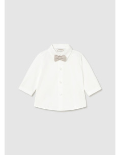Camasa maneca lunga cu papion bej nou-nascut