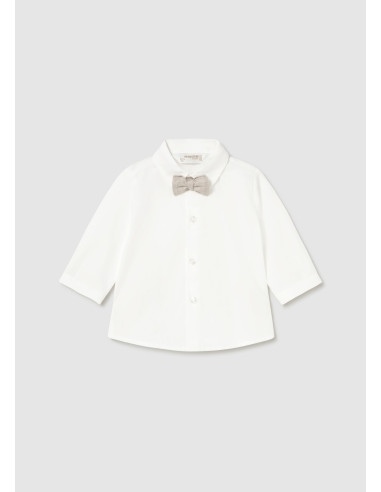 Camasa maneca lunga cu papion bej nou-nascut