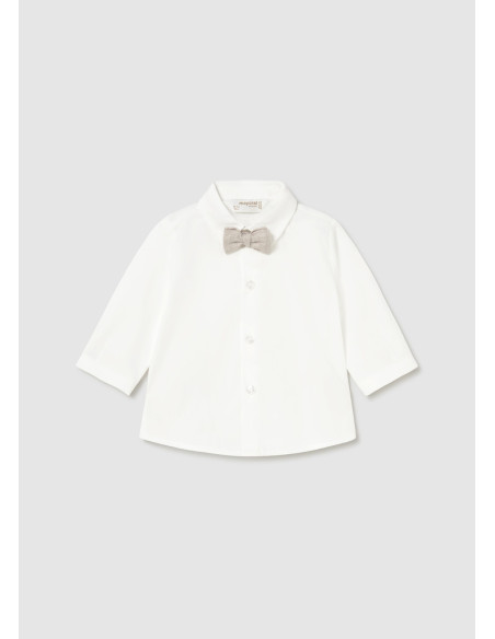 Camasa maneca lunga cu papion bej nou-nascut
