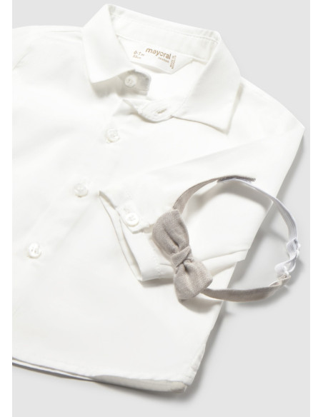 Camasa maneca lunga cu papion bej nou-nascut