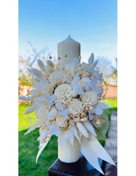 Lumanare botez ceara naturala flori bej