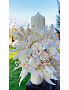 Lumanare botez ceara naturala flori bej 2