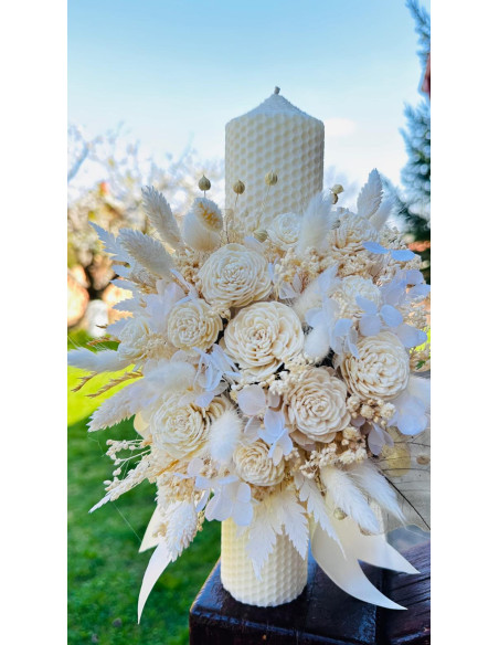 Lumanare botez ceara naturala flori bej