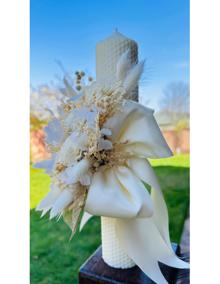 Lumanare botez ceara naturala flori bej