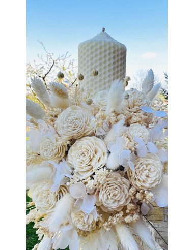 Lumanare botez ceara naturala flori bej