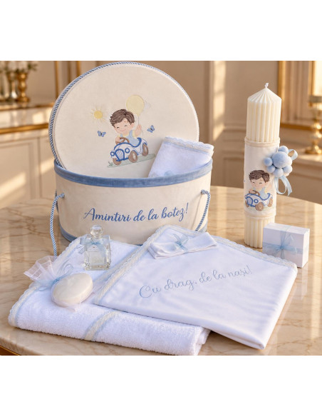 Set Cufar Baietel si Lumanare pentru botez