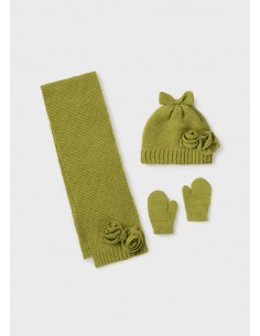Set caciula si fular flori bebe fata olive