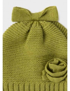 Set caciula si fular flori bebe fata olive 2