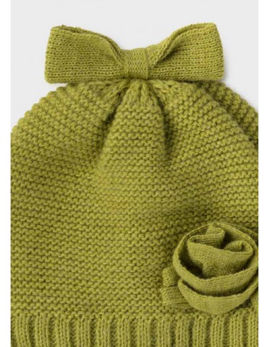 Set caciula si fular flori bebe fata olive