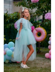 Rochie cu trena turcoaz