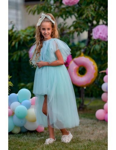Rochie cu trena turcoaz