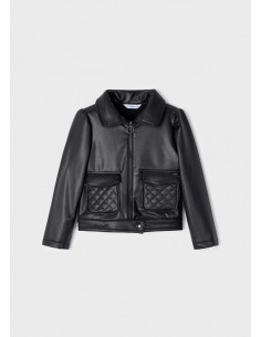Geaca black piele ecologica cu buzunare pentru fetita 2
