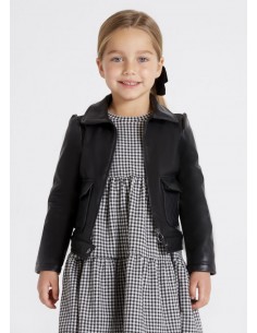 Geaca black piele ecologica cu buzunare pentru fetita